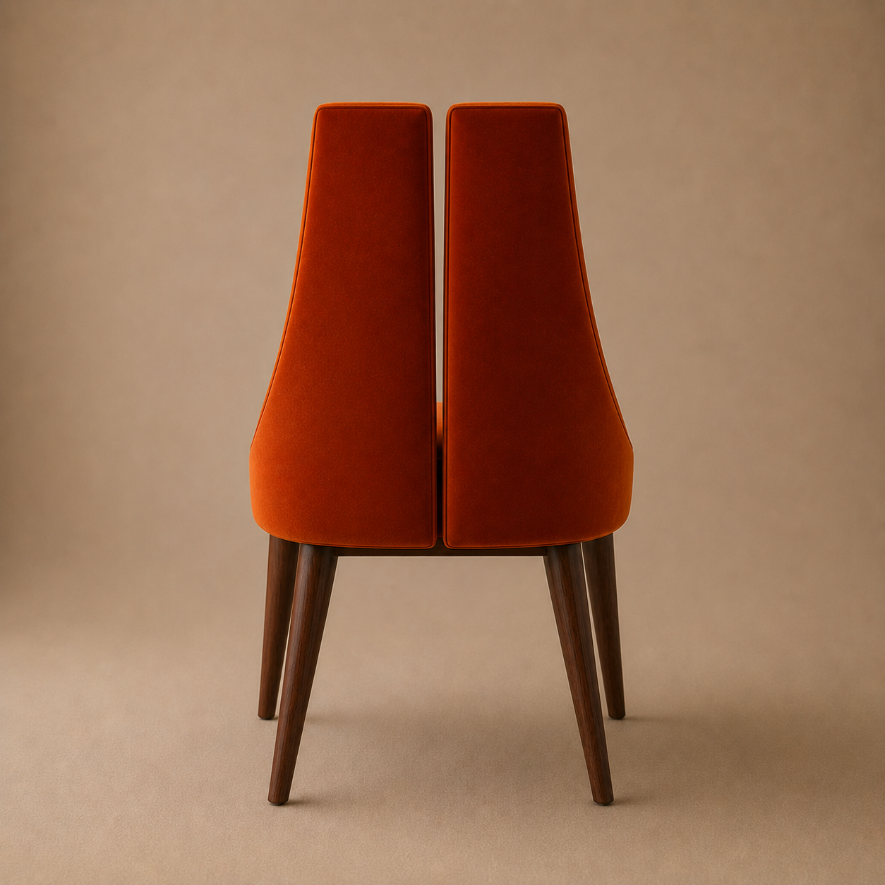 The Tuli Dining Side Chair — High-Back Split Velvet in Burnt Orange with Solid Walnut Legs
