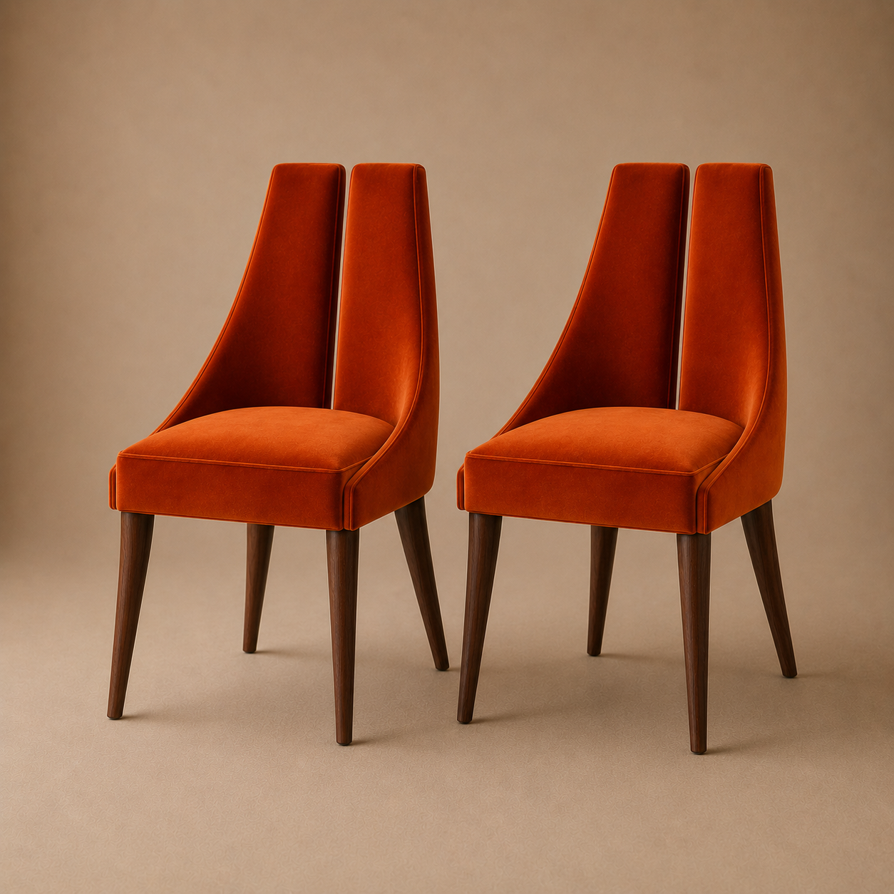 The Tuli Dining Side Chair — High-Back Split Velvet in Burnt Orange with Solid Walnut Legs