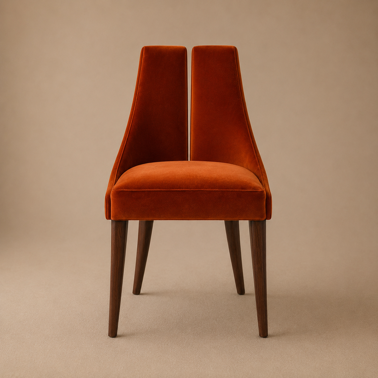 The Tuli Dining Side Chair — High-Back Split Velvet in Burnt Orange with Solid Walnut Legs