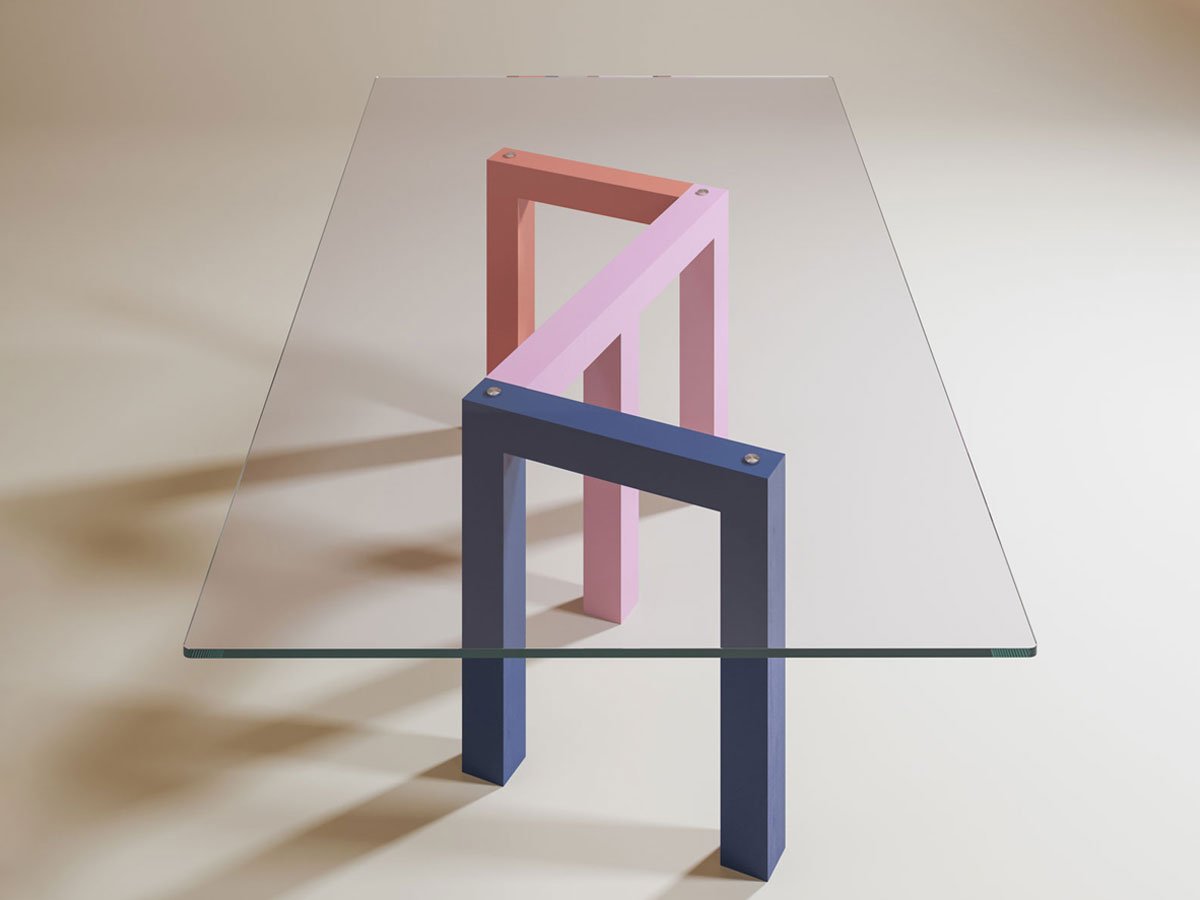 Varjo Rect — Glass & Painted Steel Dining Table