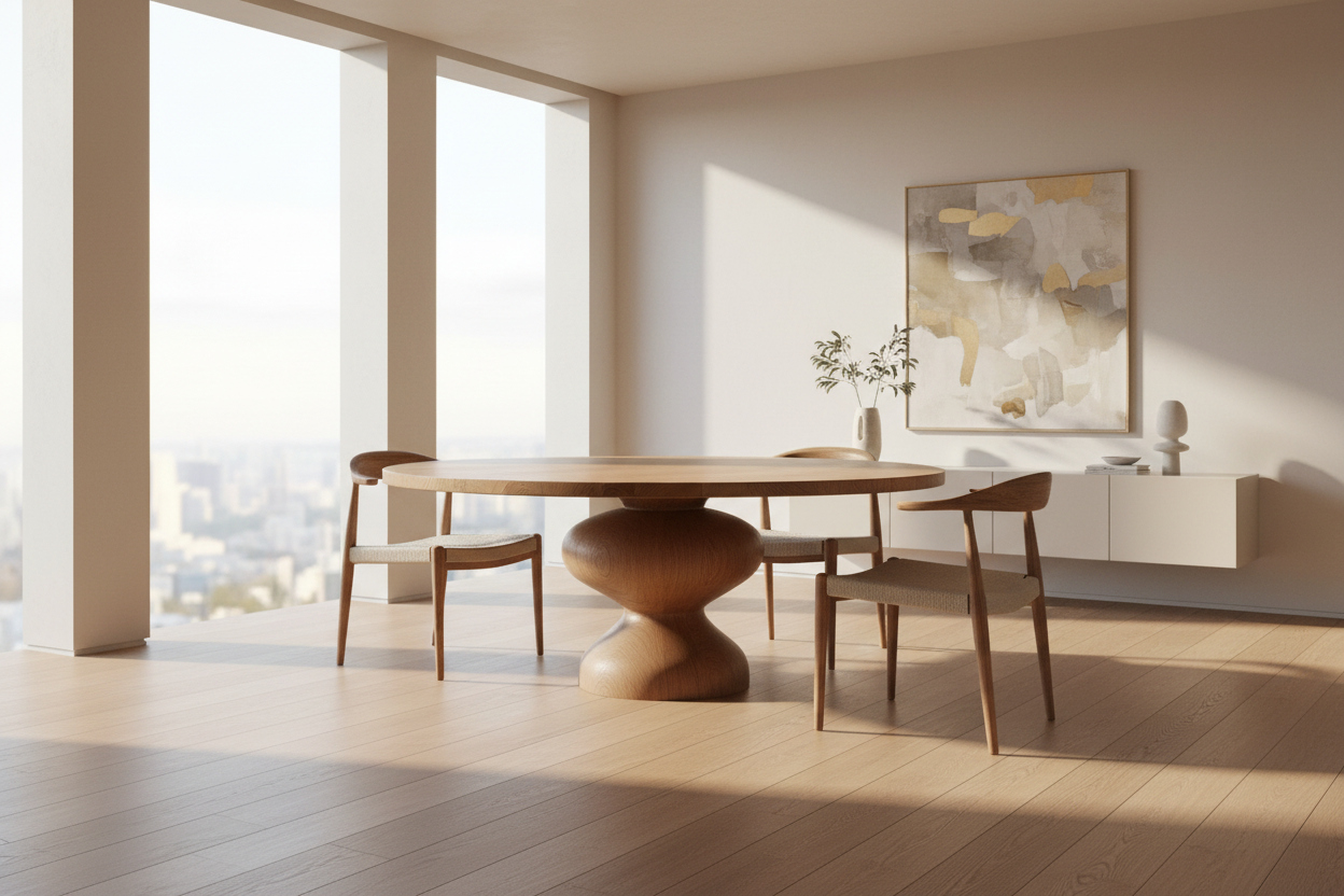 Torno Round — Solid Oak Hourglass Pedestal Dining Table