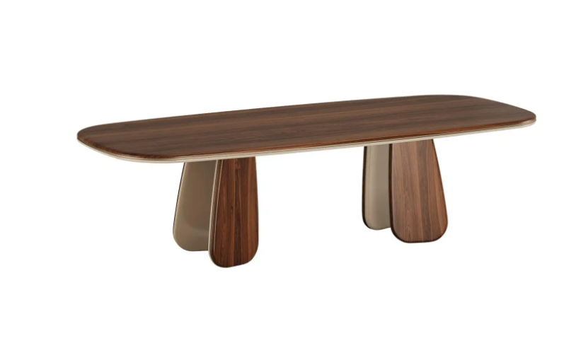 Kukka Rect — Solid Walnut & Bicolor Trefoil Leg Dining Table