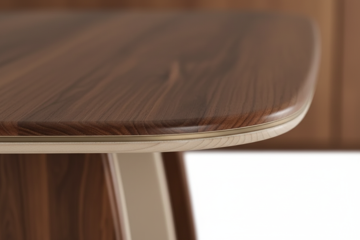 Kukka Rect — Solid Walnut & Bicolor Trefoil Leg Dining Table