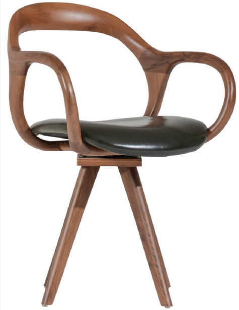 The Silta Dining Armchair — Sculpted Solid Walnut Open Frame with Forest Green Leather Seat