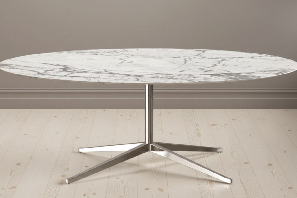 Tähti Oval — Calacatta Marble & Polished Chrome Star-Base Dining Table RISQUE DE DMCA