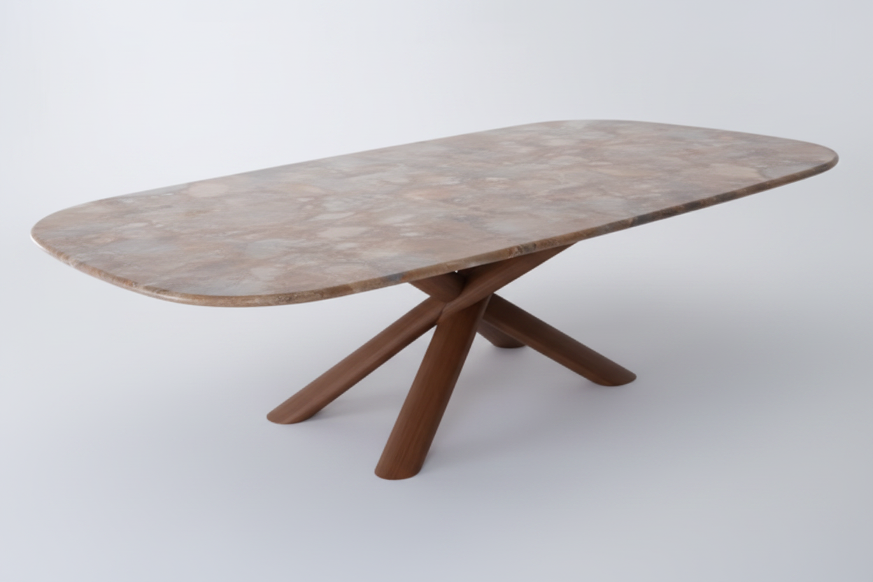 Oksa Oval — Sculptural Marble & Solid Walnut Dining Table