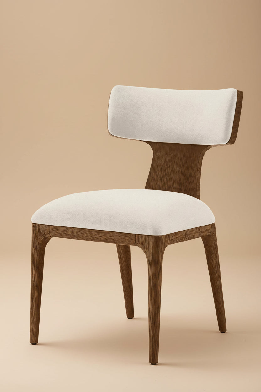 The Haara Dining Side Chair — Smoked Oak Frame with Floating Ivory Upholstered Back