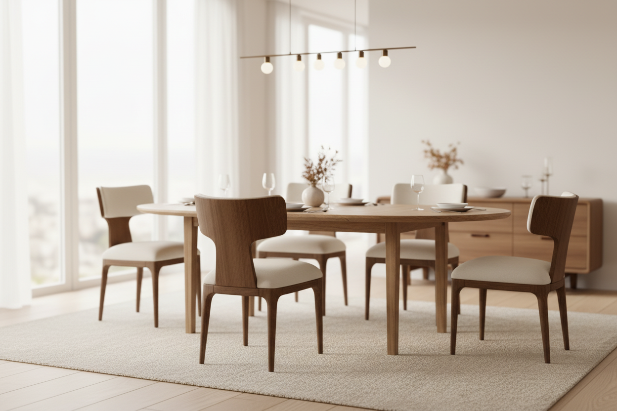 The Haara Dining Side Chair — Smoked Oak Frame with Floating Ivory Upholstered Back