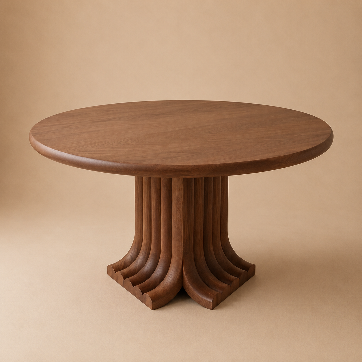 Joki Round — Solid Walnut Sculptural Fan-Pedestal Dining Table