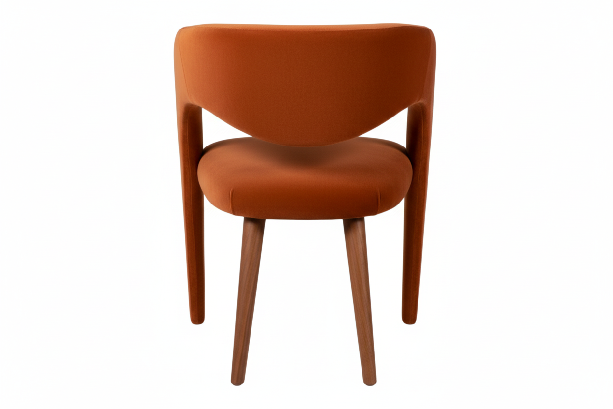 The Kaiku Dining Armchair — Fully Upholstered Open-Wing Back in Terracotta Velvet