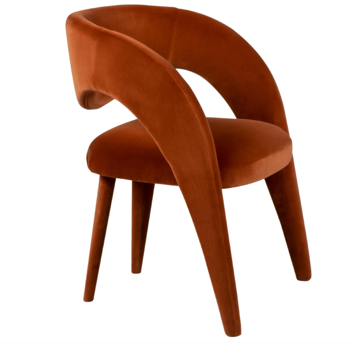 The Kaiku Dining Armchair — Fully Upholstered Open-Wing Back in Terracotta Velvet