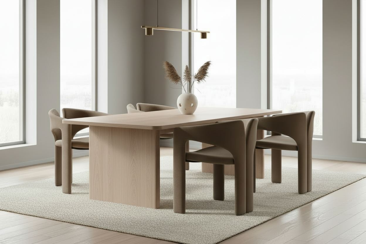 The Loiva Dining Armchair — Fully Upholstered Open-Back Armchair in Taupe Microsuede