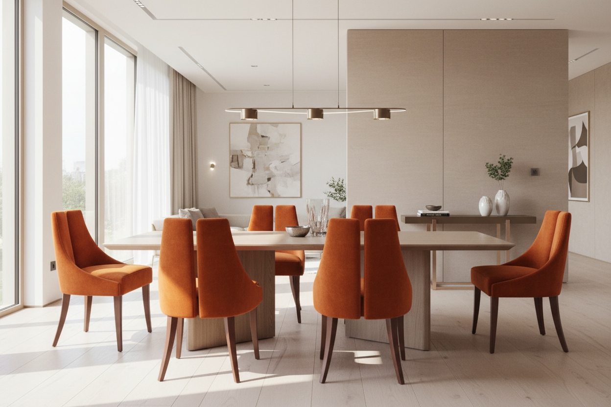 The Tuli Dining Side Chair — High-Back Split Velvet in Burnt Orange with Solid Walnut Legs