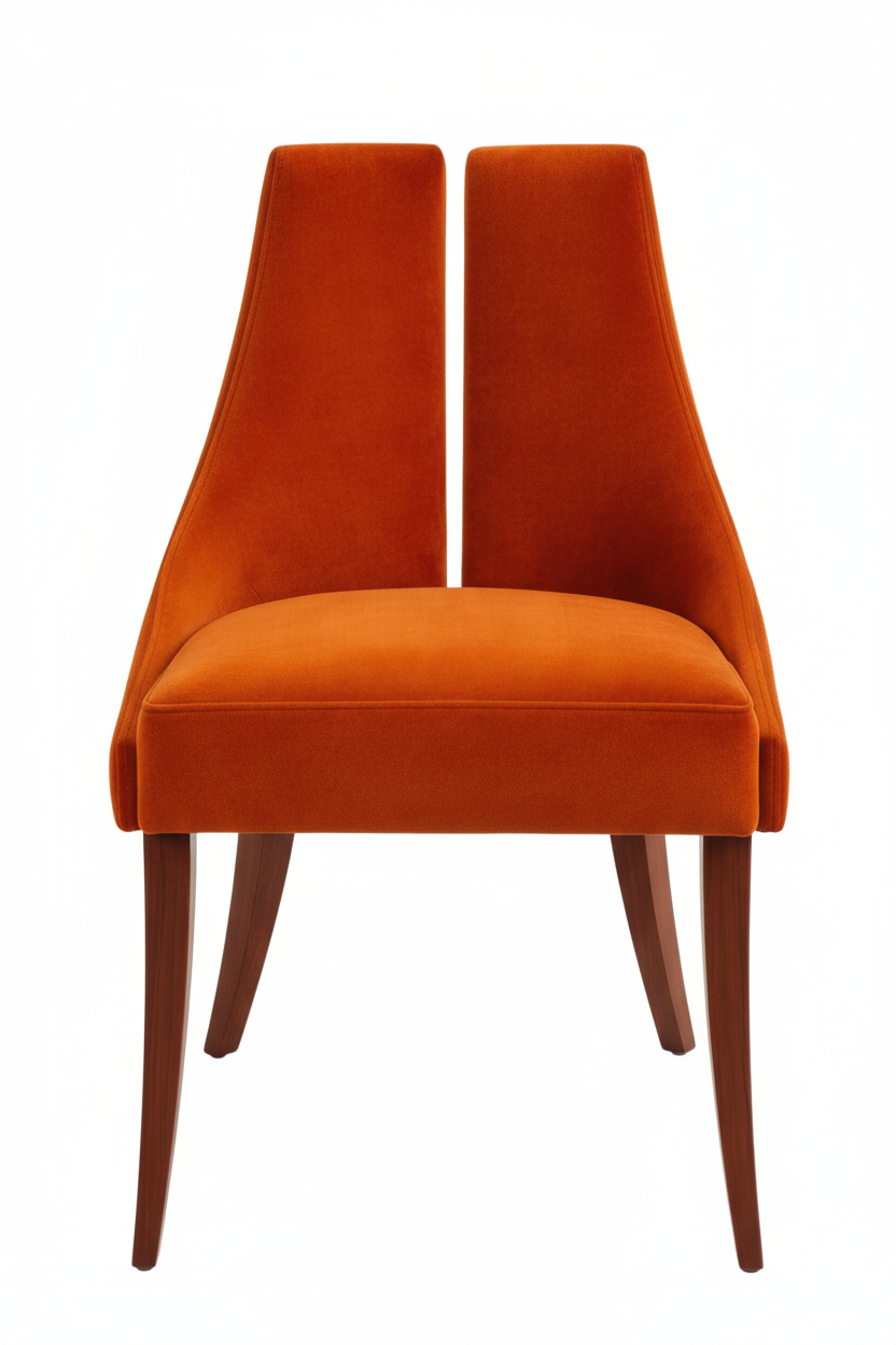 The Tuli Dining Side Chair — High-Back Split Velvet in Burnt Orange with Solid Walnut Legs