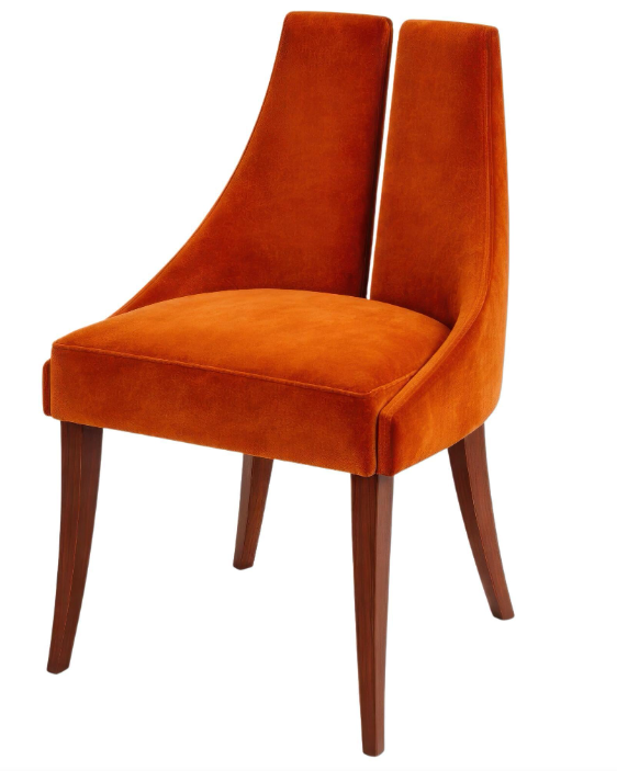 The Tuli Dining Side Chair — High-Back Split Velvet in Burnt Orange with Solid Walnut Legs