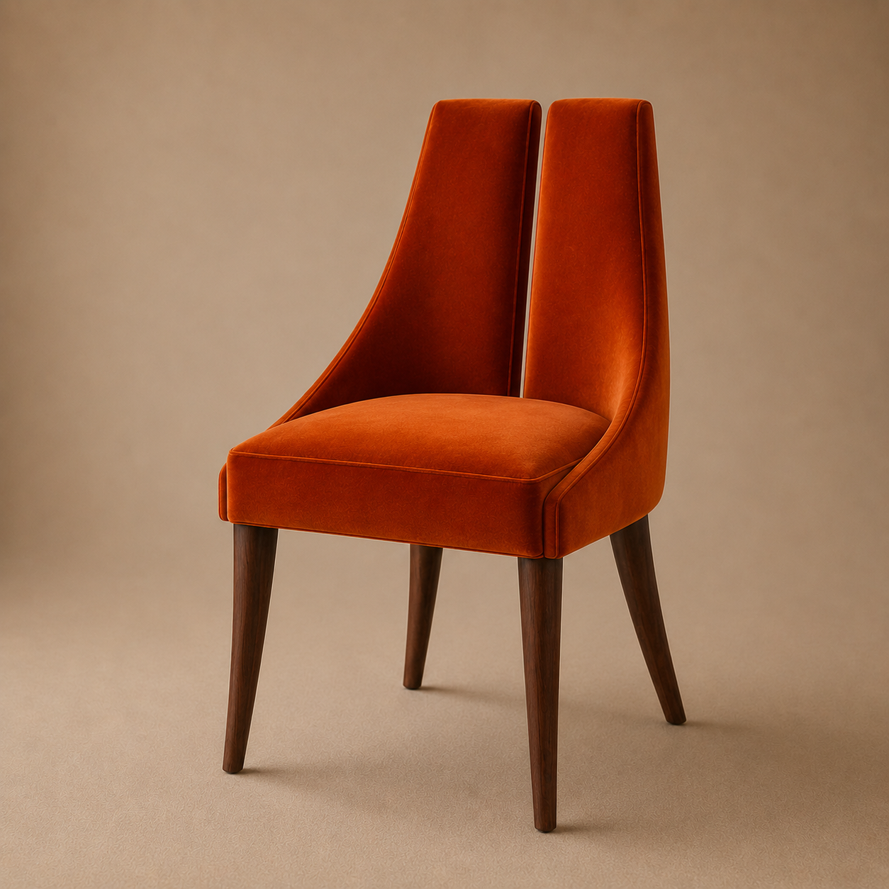 The Tuli Dining Side Chair — High-Back Split Velvet in Burnt Orange with Solid Walnut Legs