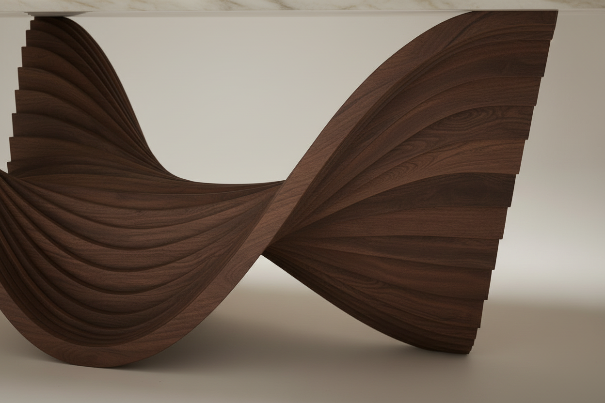 Laine Rect — White Onyx & Stacked Blade Wave Pedestal Dining Table