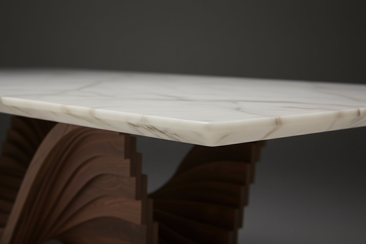 Laine Rect — White Onyx & Stacked Blade Wave Pedestal Dining Table