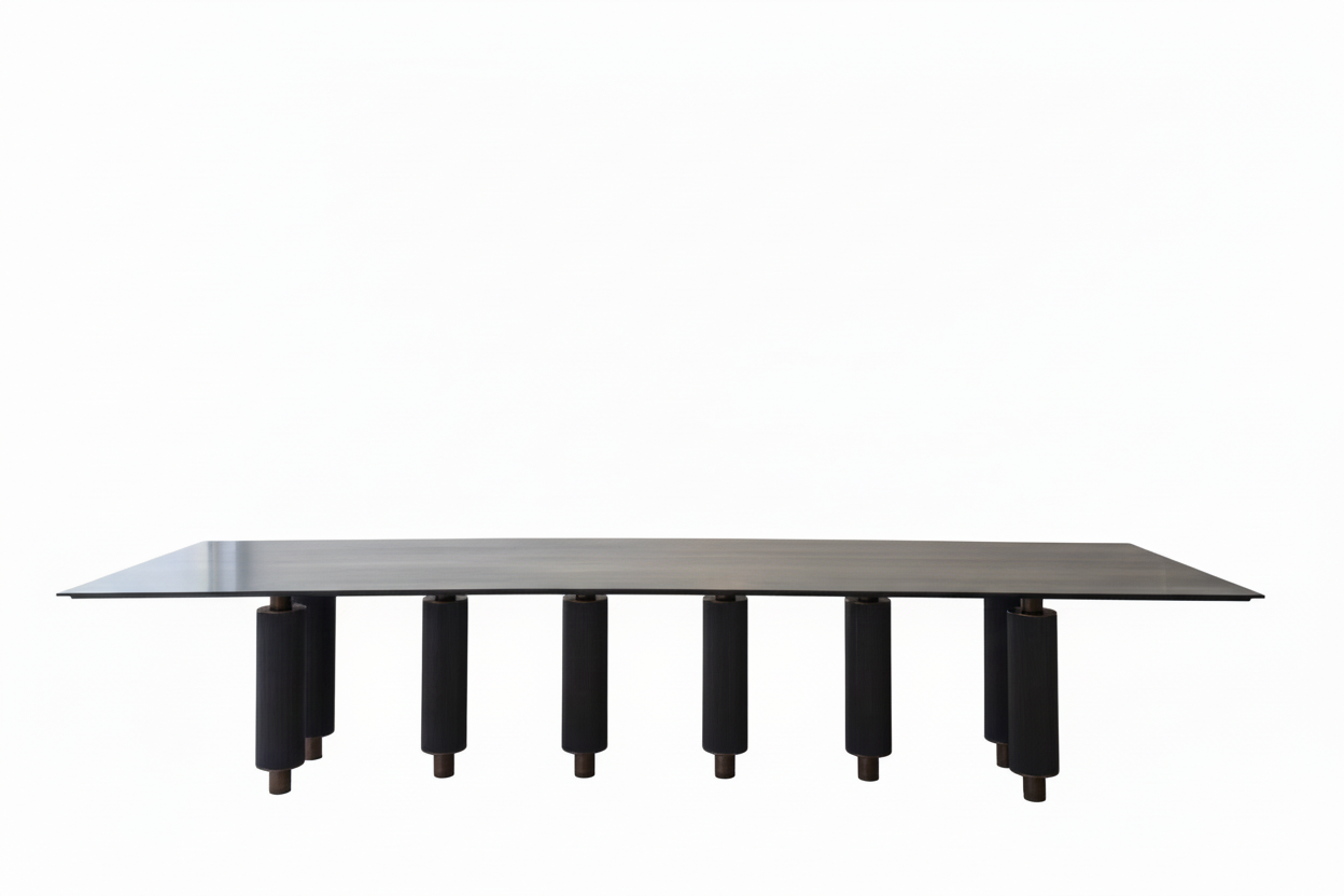 Pyloni Rect — Ebonised Oak & Natural Wood Column Dining Table