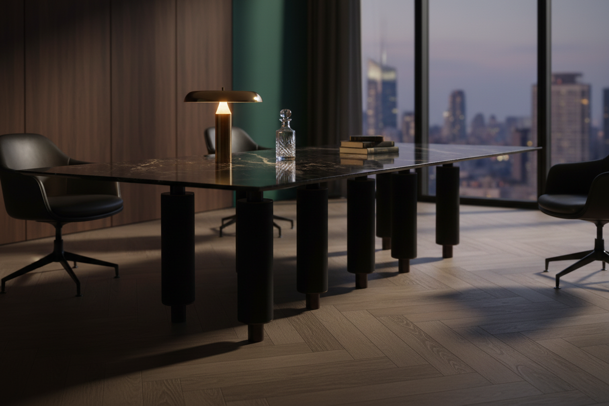 Pyloni Rect — Ebonised Oak & Natural Wood Column Dining Table