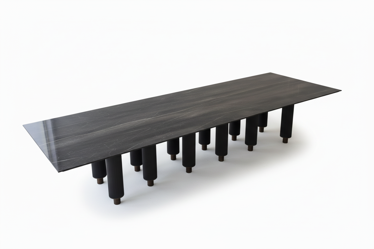 Pyloni Rect — Ebonised Oak & Natural Wood Column Dining Table