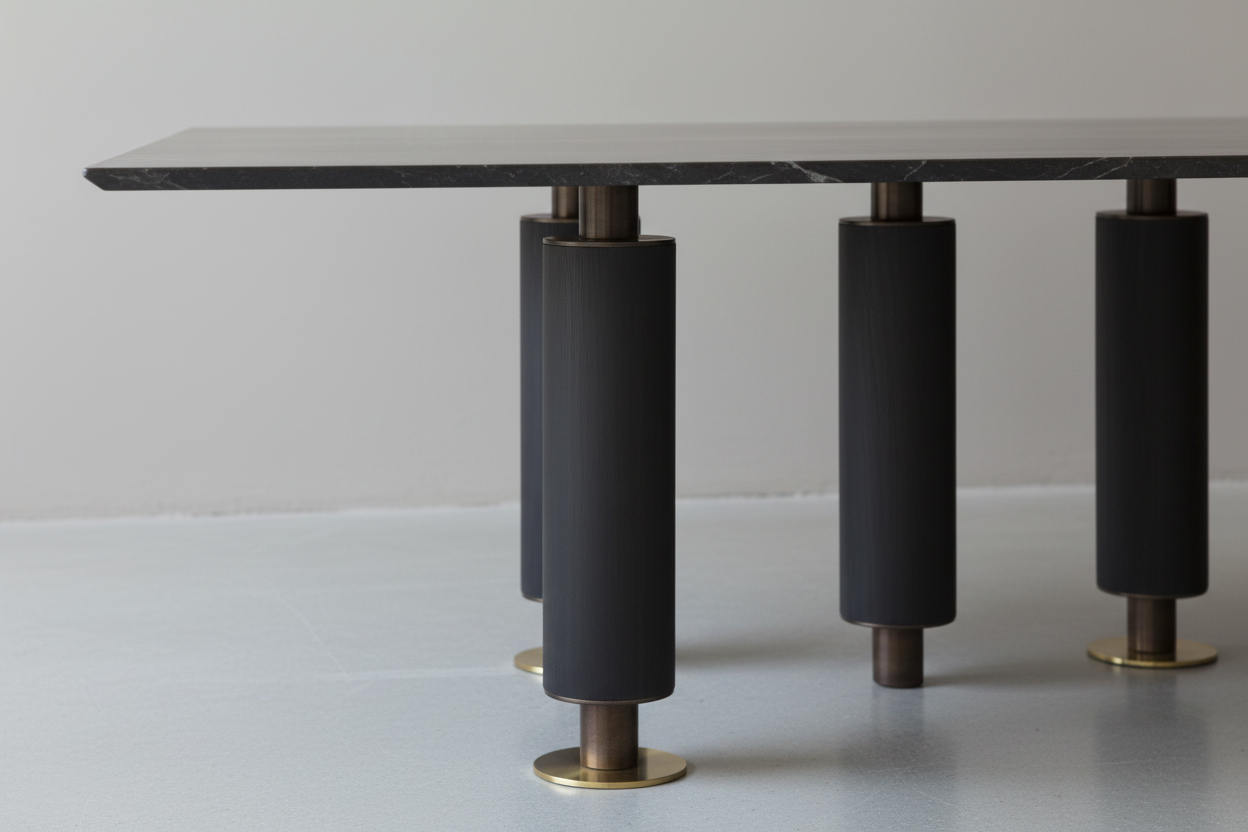 Pyloni Rect — Ebonised Oak & Natural Wood Column Dining Table