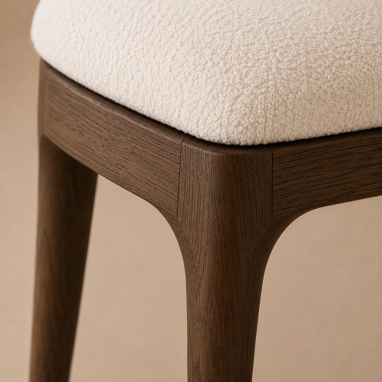 The Haara Dining Side Chair — Smoked Oak Frame with Floating Ivory Upholstered Back