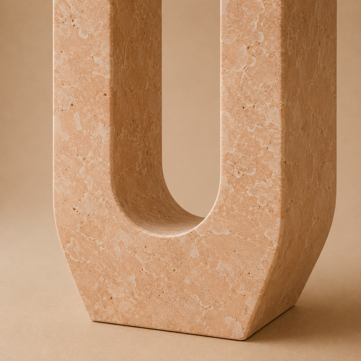 Holvi Oval — Bi-Tone Travertine Double Arch Dining Table