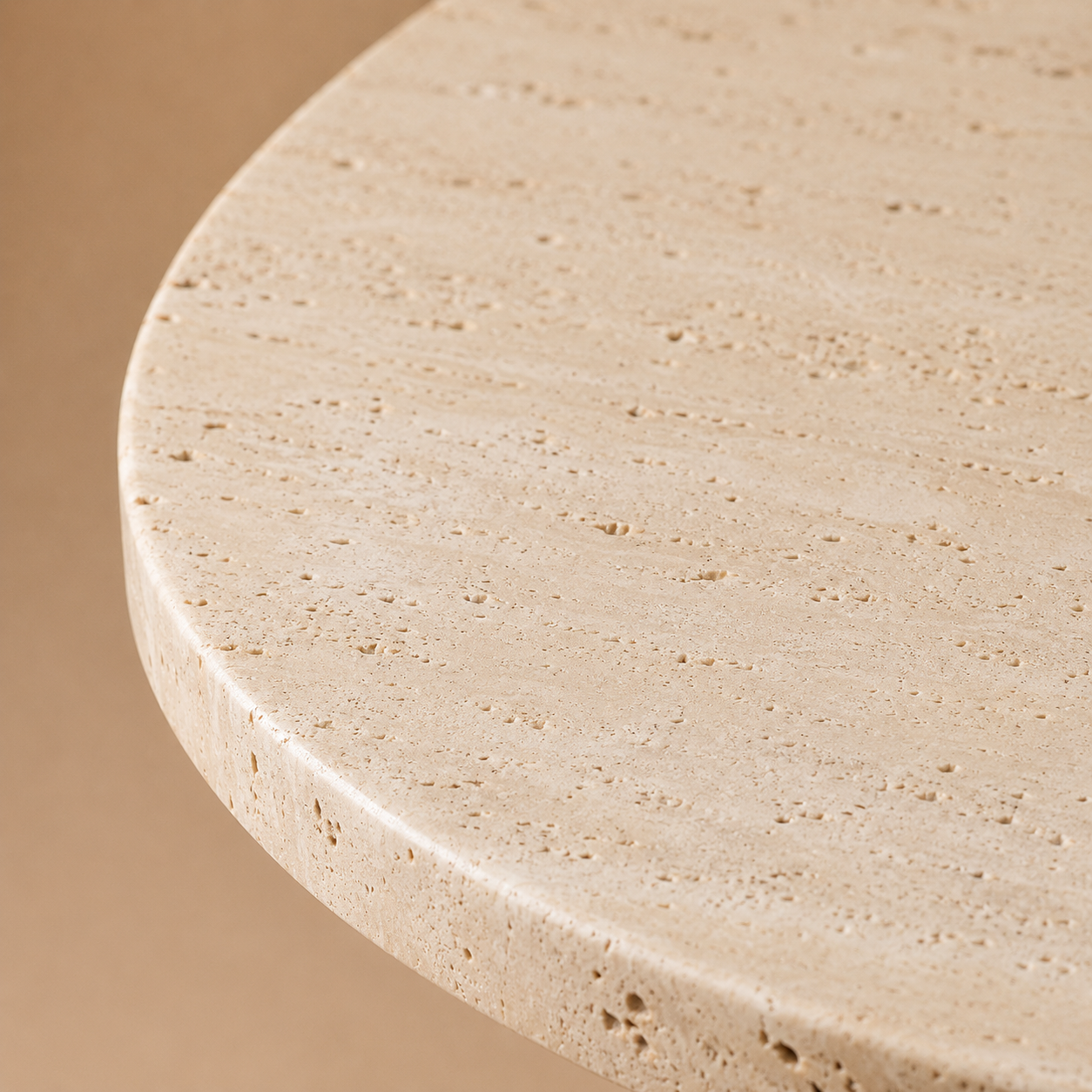 Holvi Oval — Bi-Tone Travertine Double Arch Dining Table