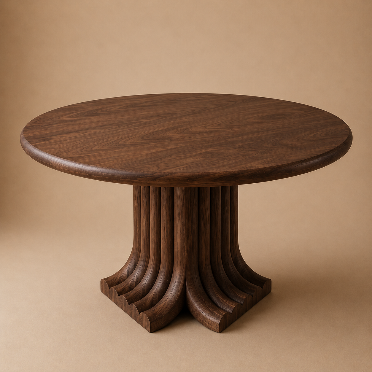 Joki Round — Solid Walnut Sculptural Fan-Pedestal Dining Table