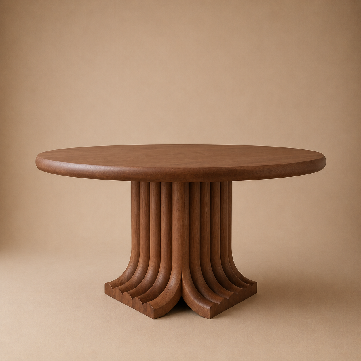 Joki Round — Solid Walnut Sculptural Fan-Pedestal Dining Table