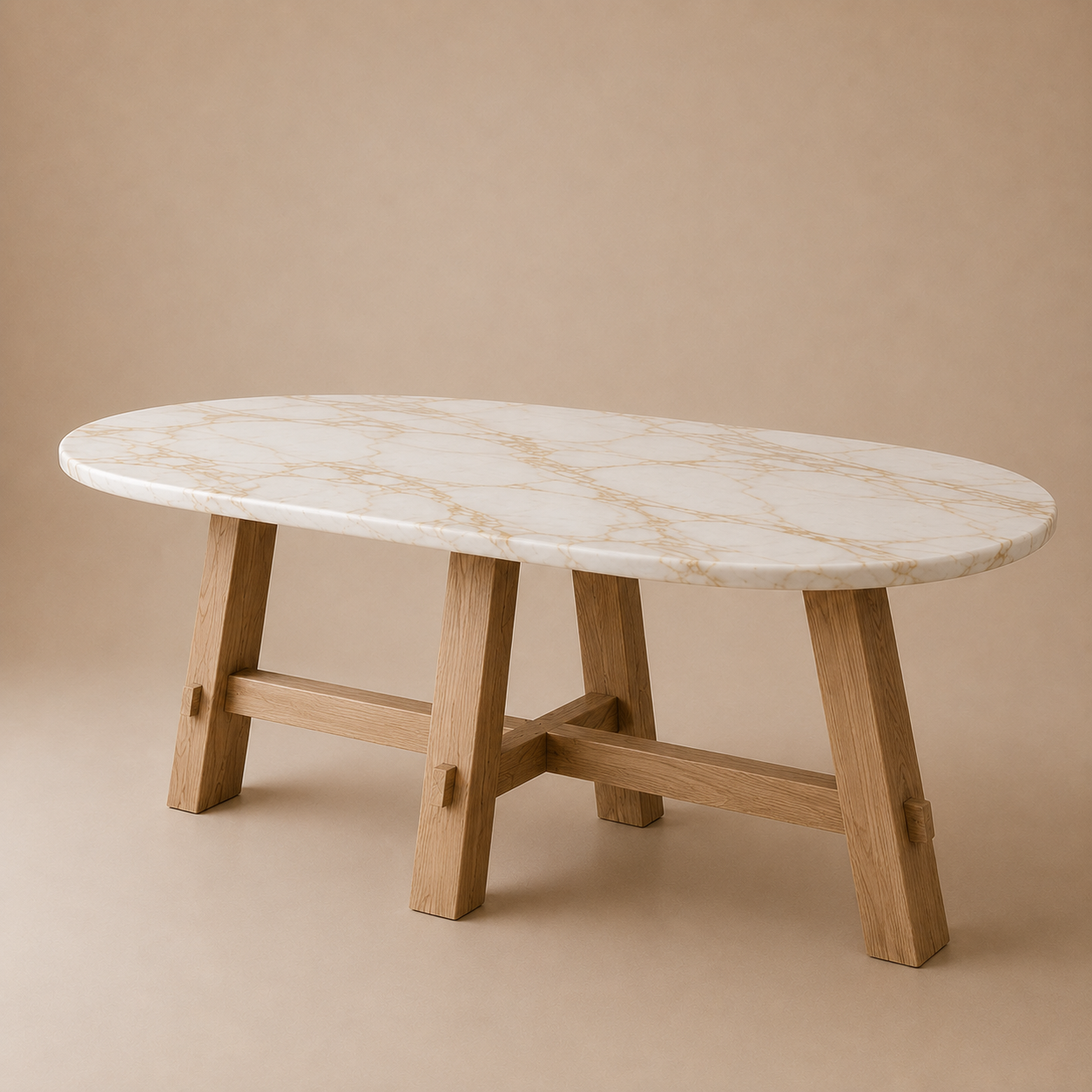 Kaarna Oval — Marble & Solid Teak Dining Table