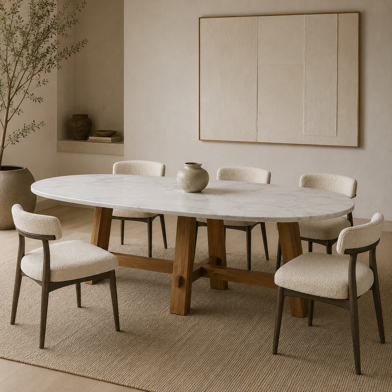 Kaarna Oval — Marble & Solid Teak Dining Table