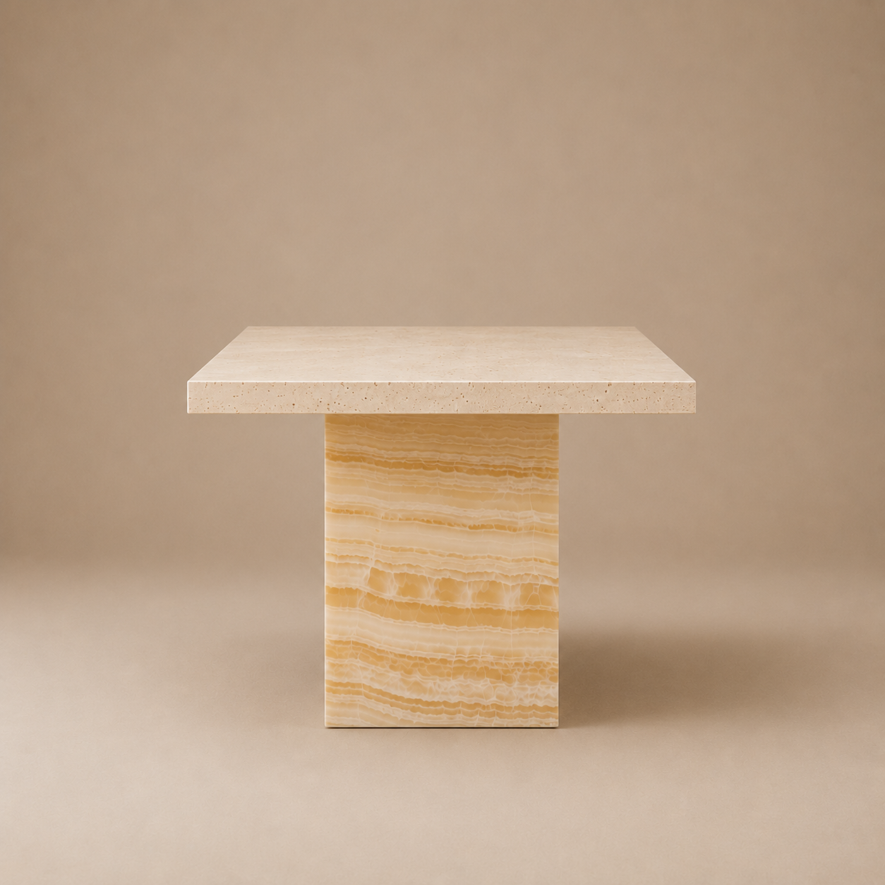 Kerros Rect — Travertine & Banded Onyx Rectangular Dining Table