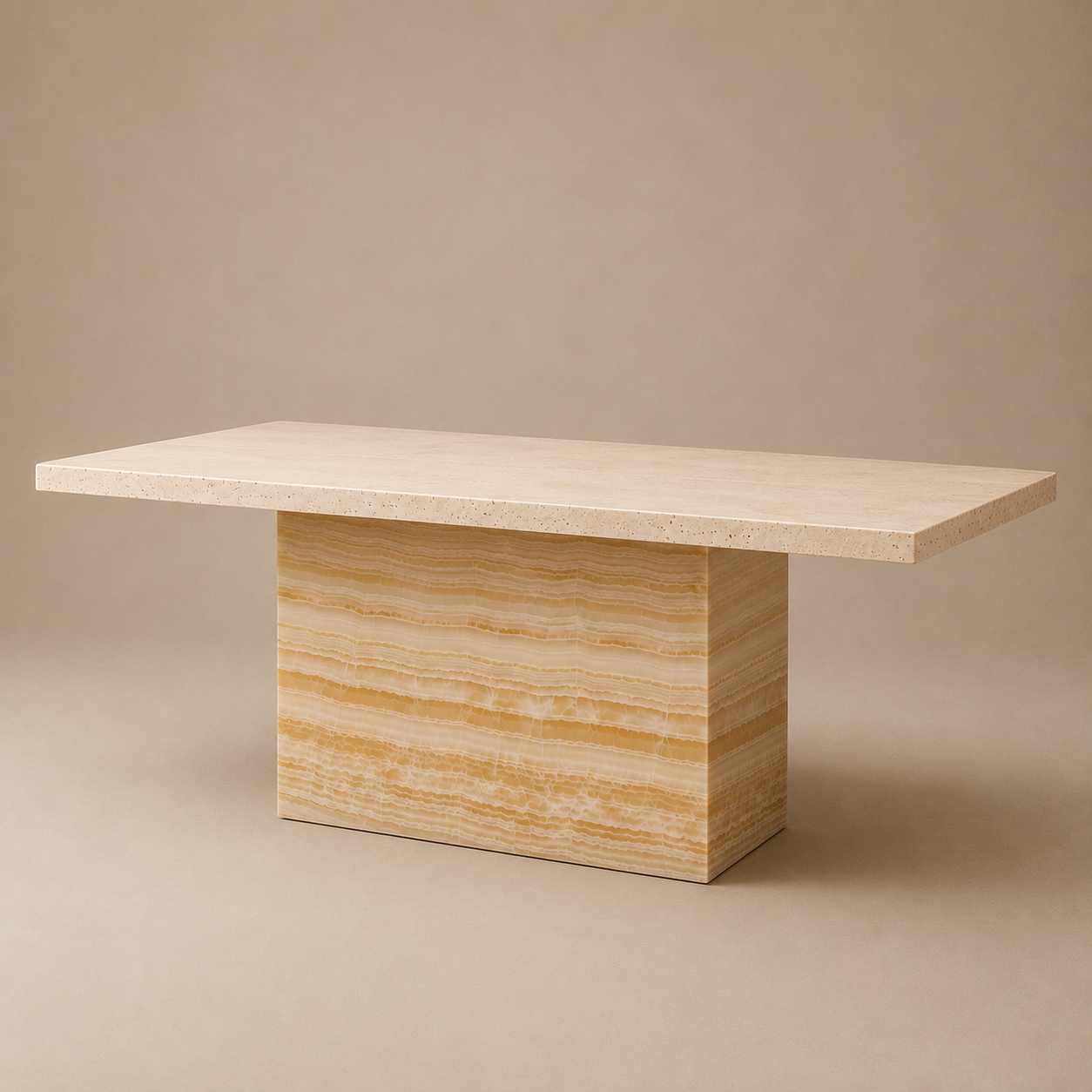 Kerros Rect — Travertine & Banded Onyx Rectangular Dining Table