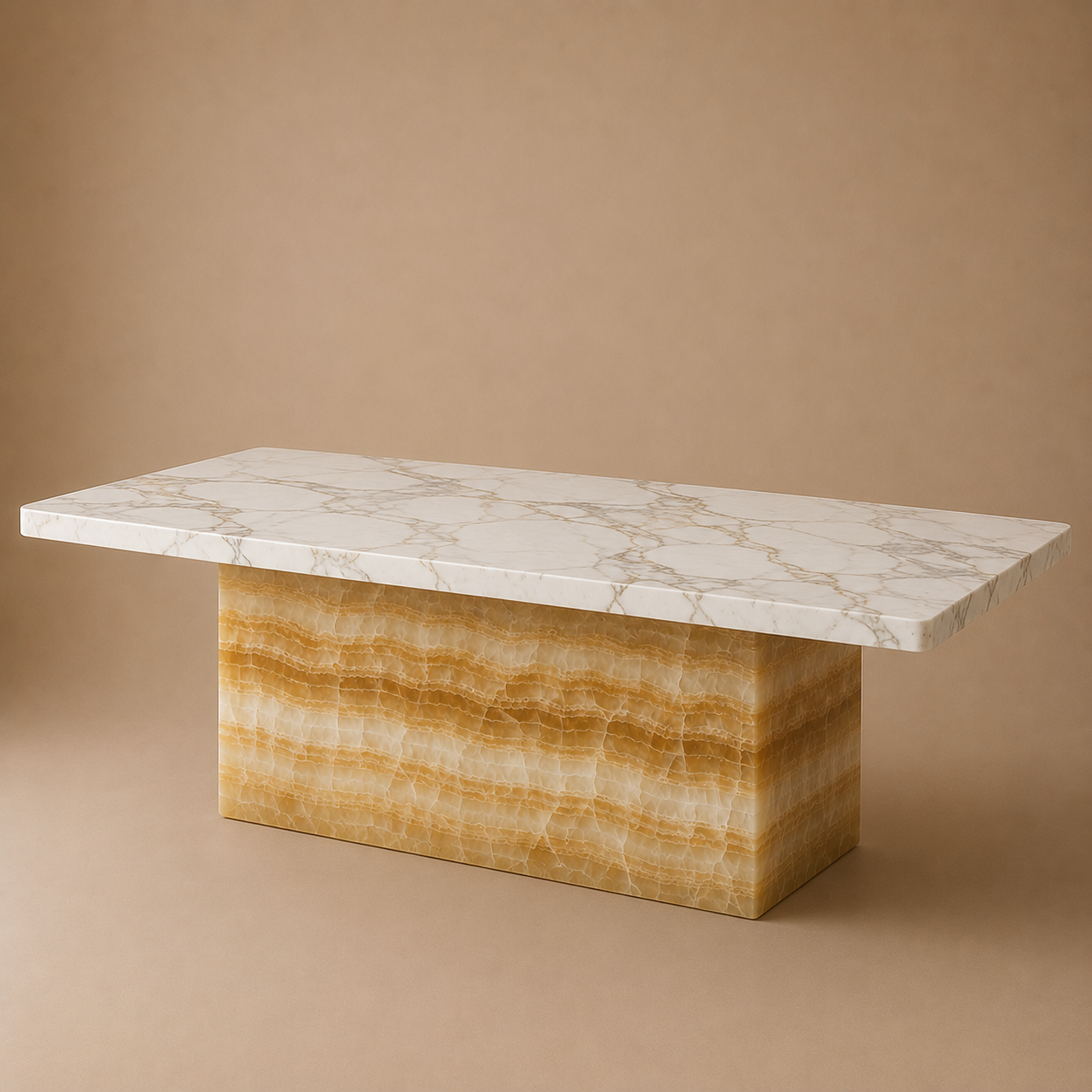 Kerros Rect — Travertine & Banded Onyx Rectangular Dining Table