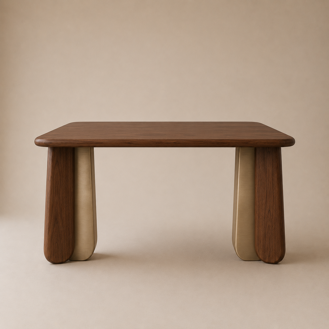Kukka Rect — Solid Walnut & Bicolor Trefoil Leg Dining Table