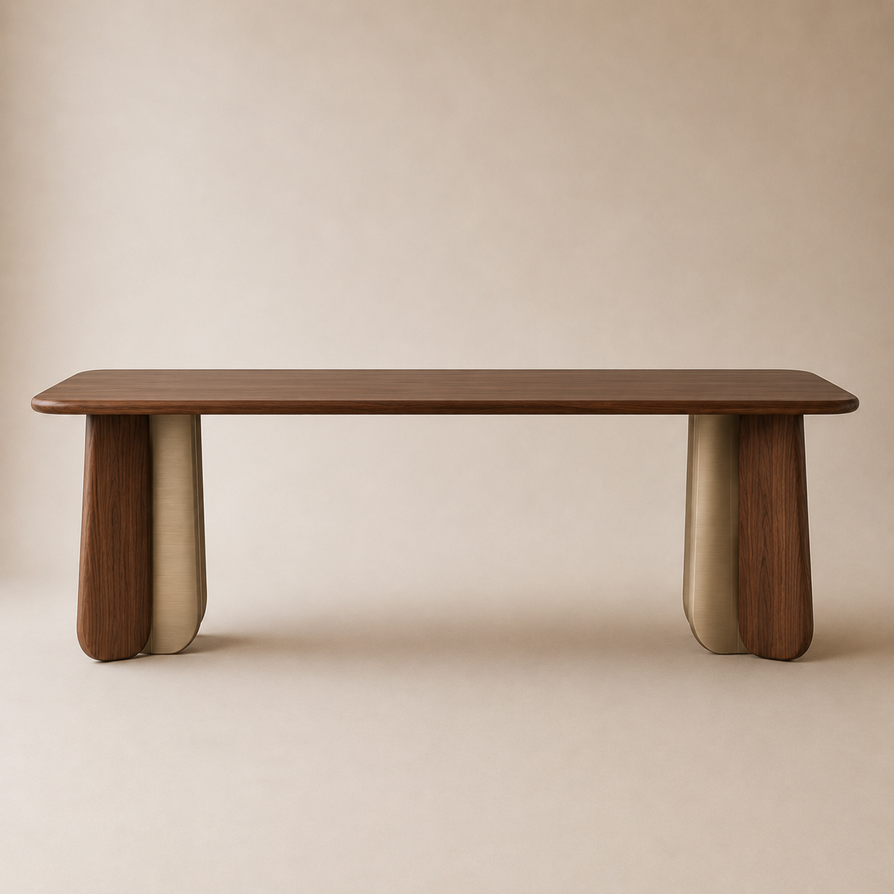 Kukka Rect — Solid Walnut & Bicolor Trefoil Leg Dining Table