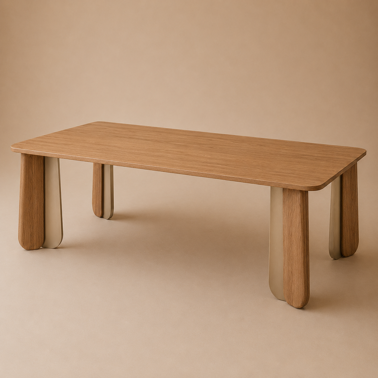 Kukka Rect — Solid Walnut & Bicolor Trefoil Leg Dining Table