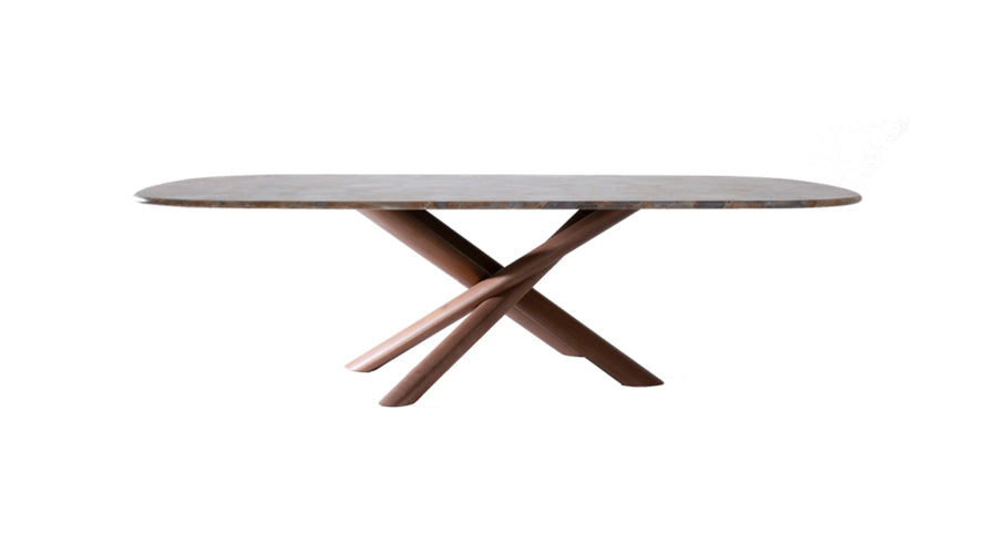 Oksa Oval — Sculptural Marble & Solid Walnut Dining Table