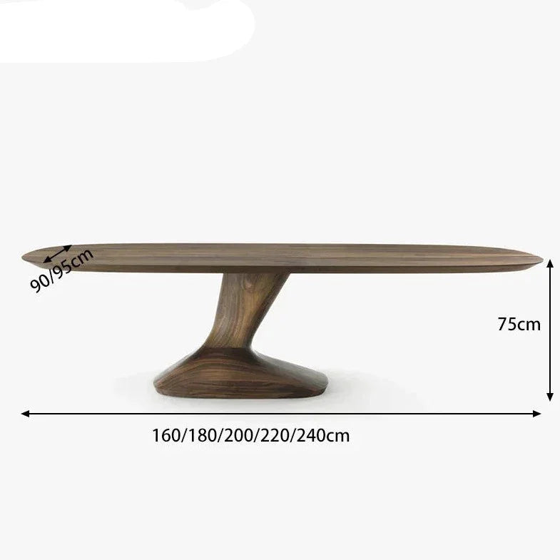 Solid Wood Modern Dining Table with Sculptural Pedestal Base – Rectangular Walnut Finish 8-10 Seater