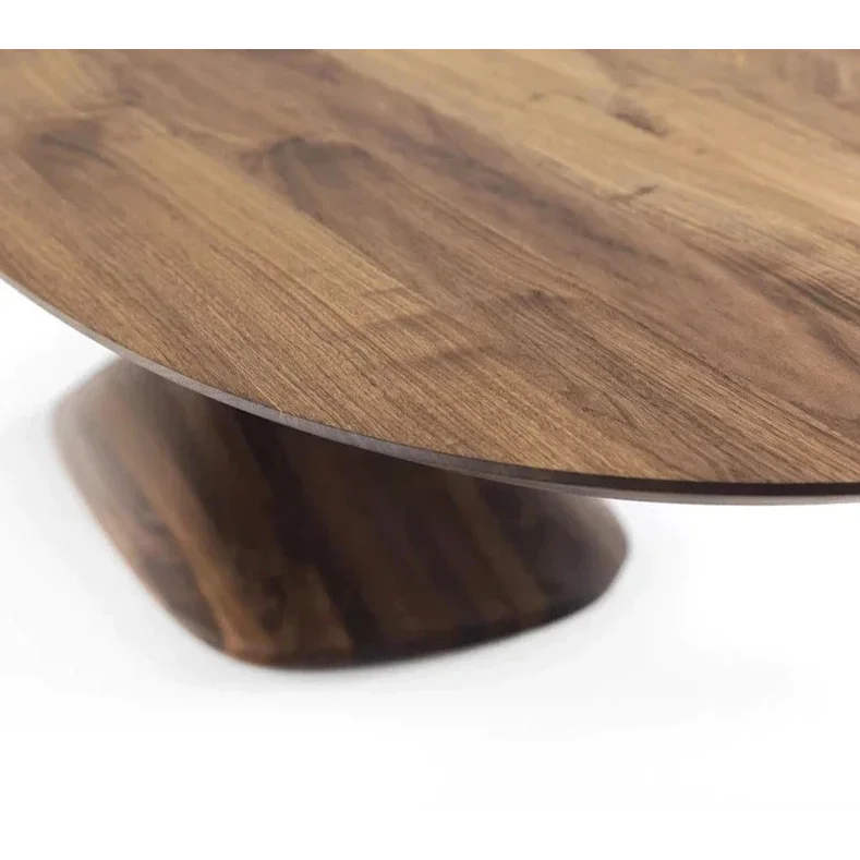 Solid Wood Modern Dining Table with Sculptural Pedestal Base – Rectangular Walnut Finish 8-10 Seater