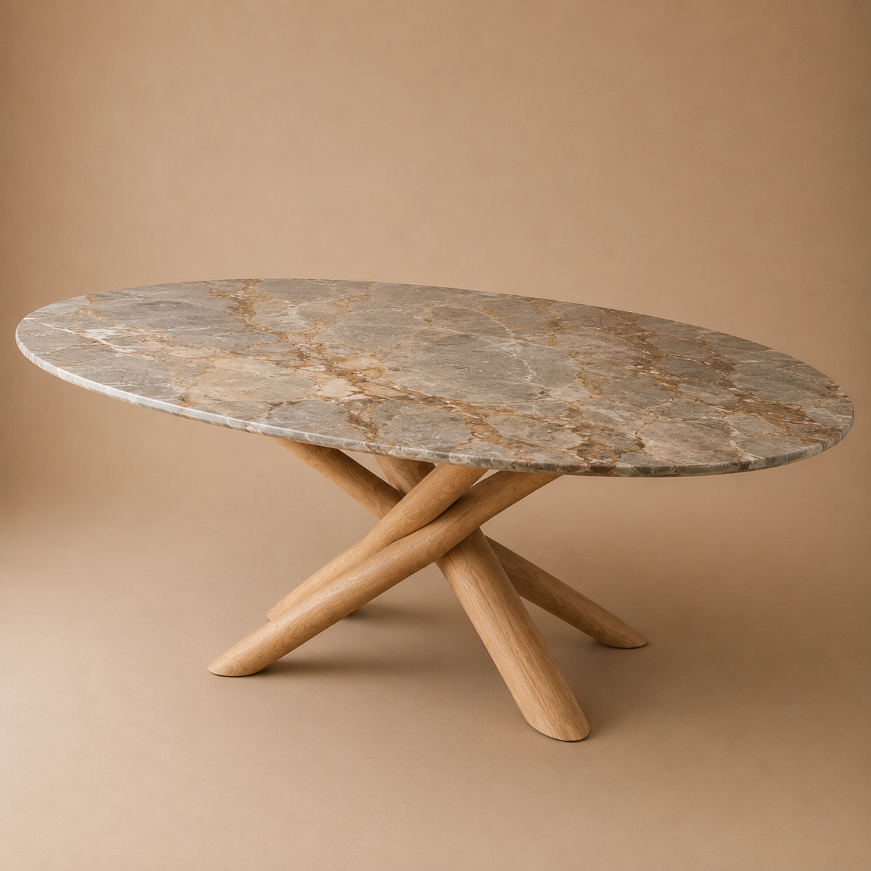 Oksa Oval — Sculptural Marble & Solid Walnut Dining Table