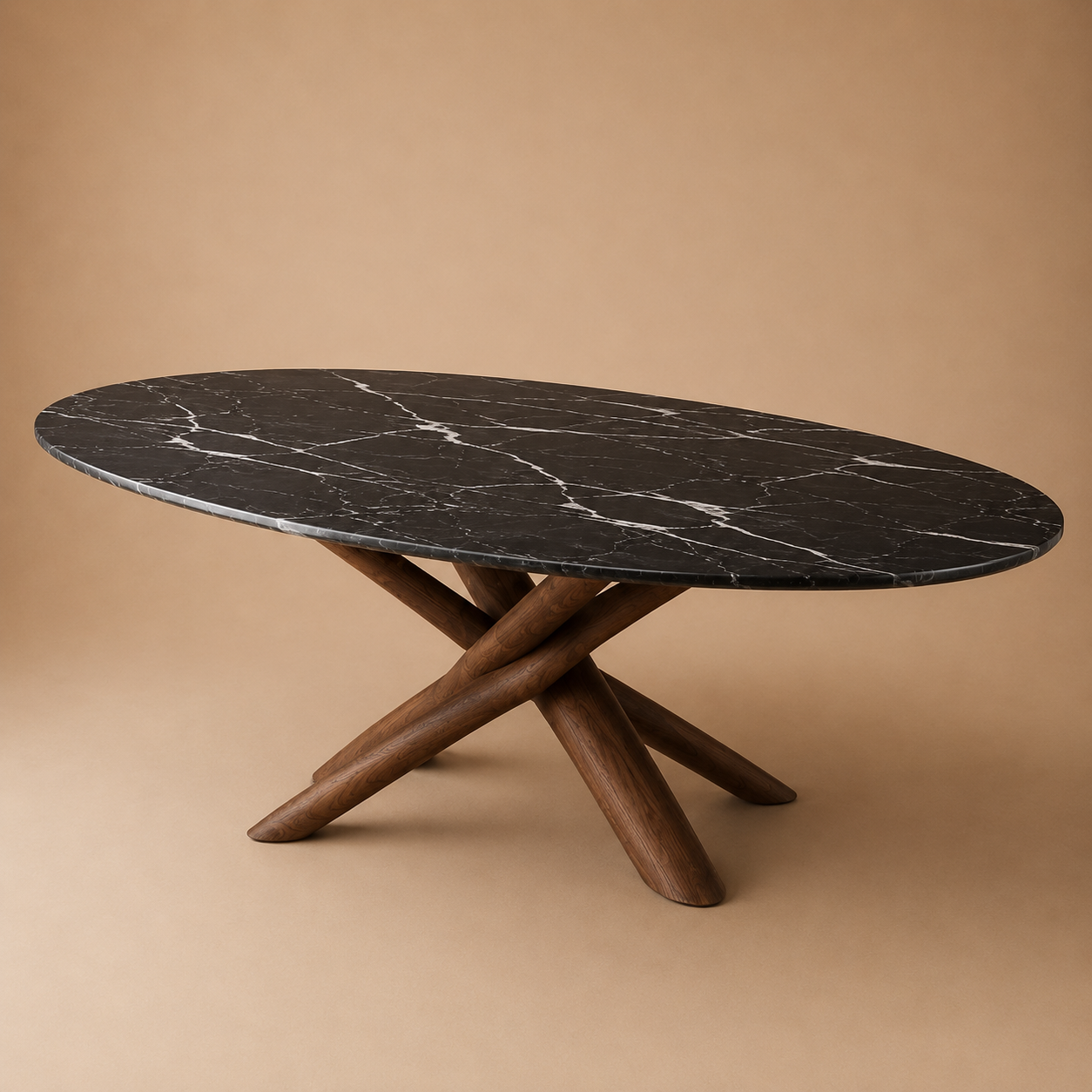 Oksa Oval — Sculptural Marble & Solid Walnut Dining Table