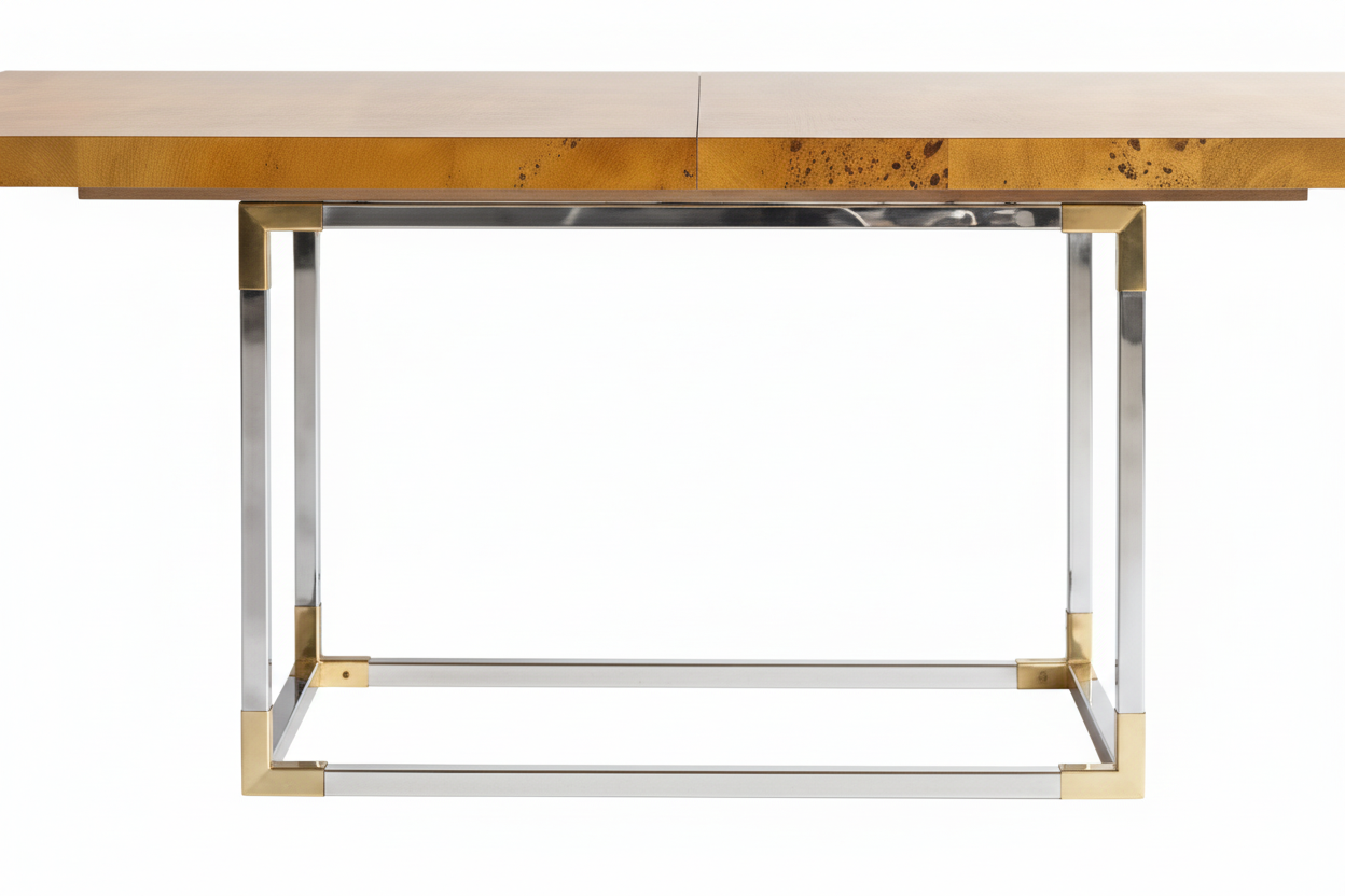 Kielo Rect — Burl Veneer & Chrome-Brass Extendable Dining Table