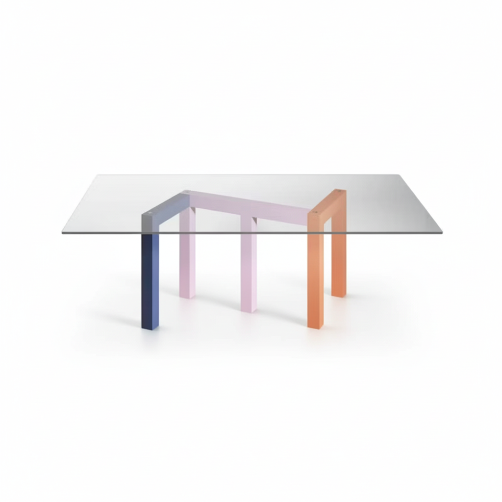 Varjo Rect — Glass & Painted Steel Dining Table