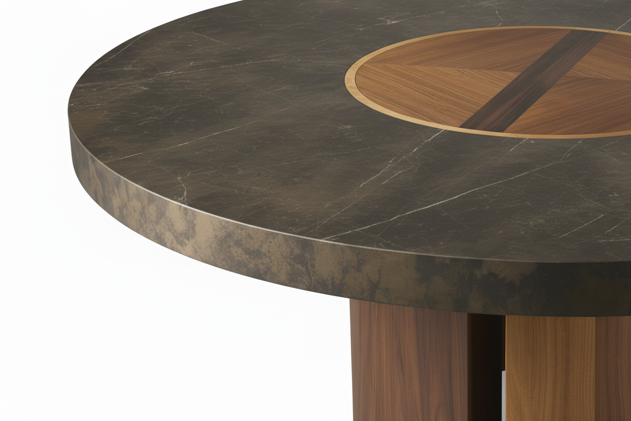 Palo Round — Patinated Metal & Solid Teak Dining Table