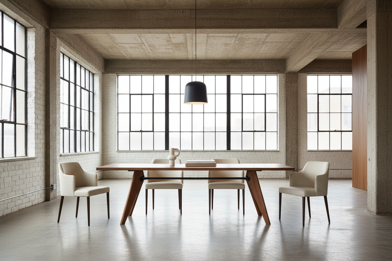 Solki Rect — Solid Oak & Steel Rod Dining Table RISQUE DMCA