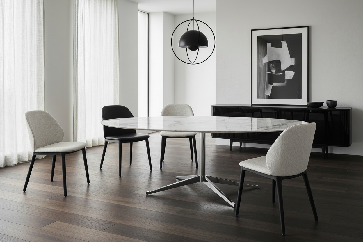 Tähti Oval — Calacatta Marble & Polished Chrome Star-Base Dining Table RISQUE DE DMCA