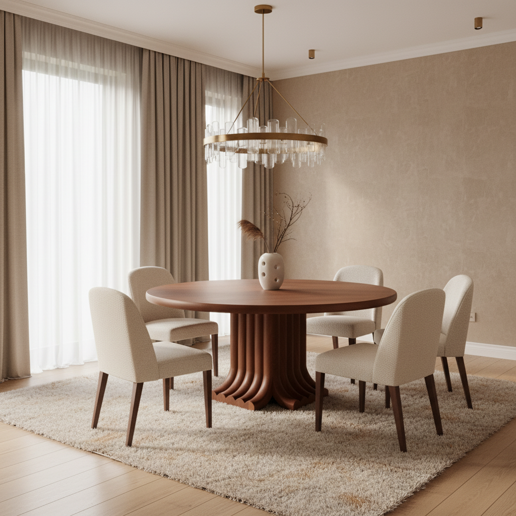Joki Round — Solid Walnut Sculptural Fan-Pedestal Dining Table